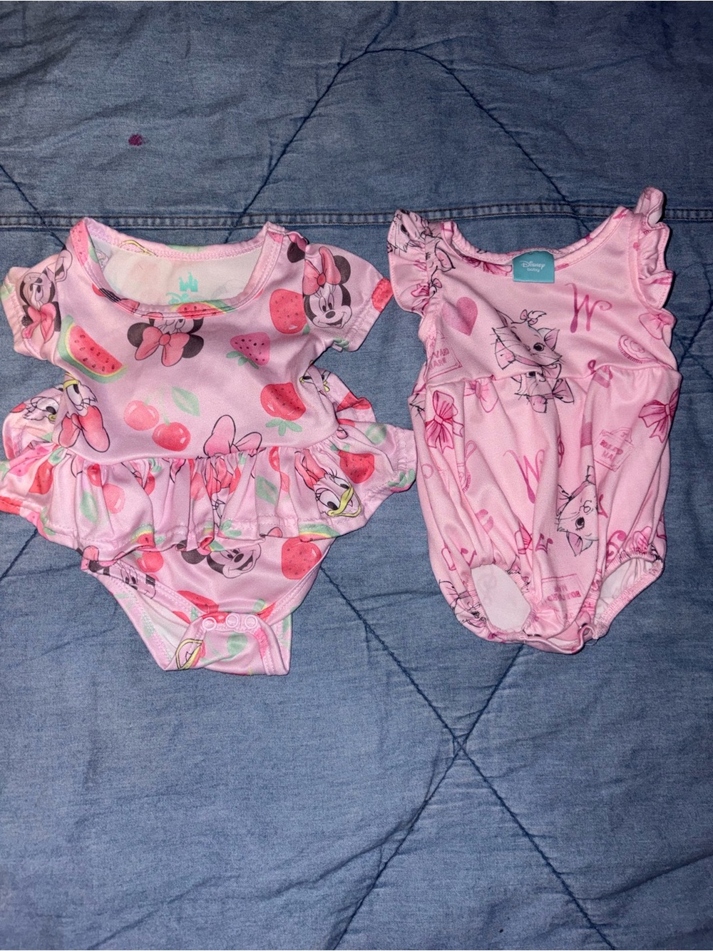 Disney Pink Minnie Mouse & Marie Ruffle One-Piece Bodysuits
